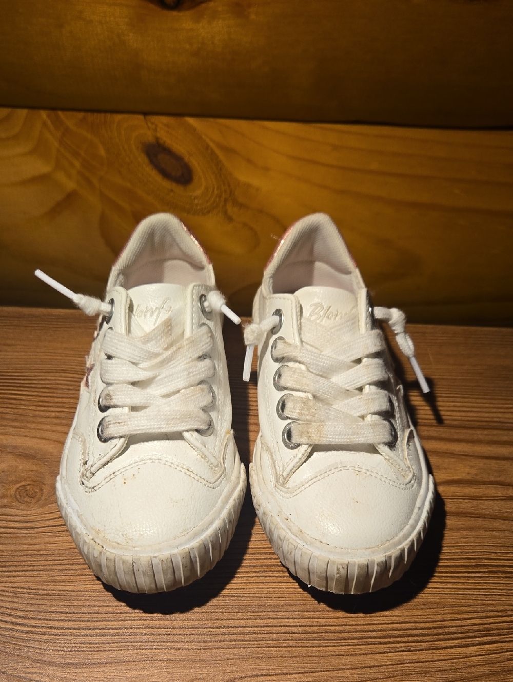 Blowfish Kids White Canvas Sneakers with Pink Heel Accent